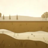 草地を流れる川の風景イラスト