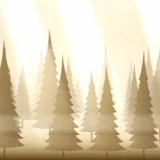 朝もやのかかった針葉樹林の風景イラスト