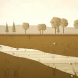草地を流れる川の風景イラスト