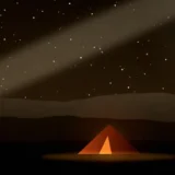 星空の下のキャンプの風景イラスト