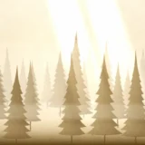 朝もやのかかった針葉樹林の風景イラスト