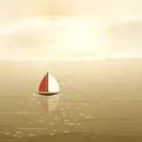 夕方の海と小さな帆船の風景イラスト