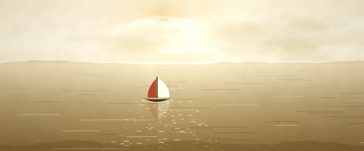 夕方の海と小さな帆船の風景イラスト