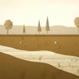 草地を流れる川の風景イラスト