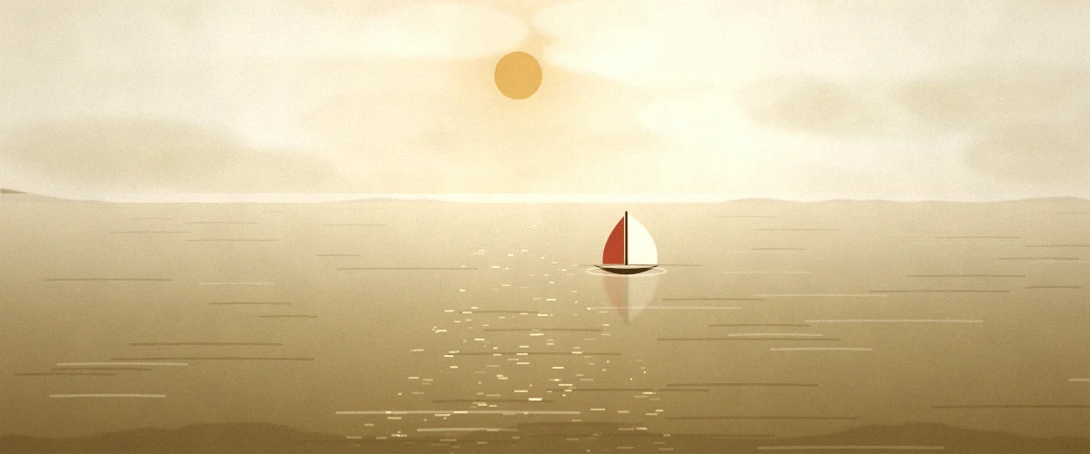 夕方の海と小さな帆船の風景イラスト