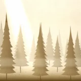 朝もやのかかった針葉樹林の風景イラスト