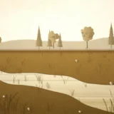 草地を流れる川の風景イラスト