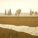 草地を流れる川の風景イラスト