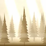 朝もやのかかった針葉樹林の風景イラスト